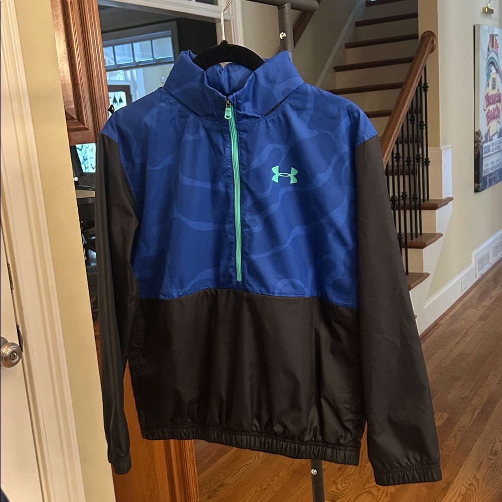 Under Armour Blue and Black Half Zip Windbreaker worn once
